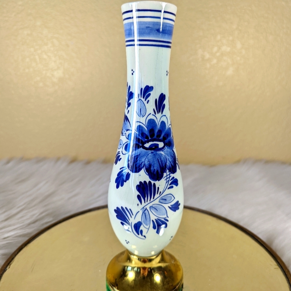 Blue Delft Bud Vase Floral Vintage